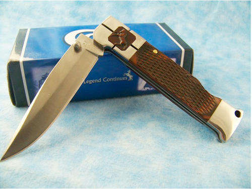 Colt Folder knife knives, lazer wood colt design, with leather sheath