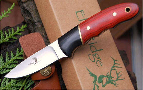 ELK RIDGE Fixed Blade Small Hunter Rosewood with Leather Sheath