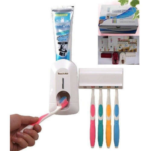 Toothpaste dispenser with tooth brush holder