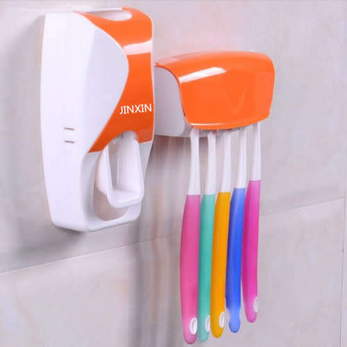 Toothpaste Dispenser and Toothbrush Holder in blue, green and pink
