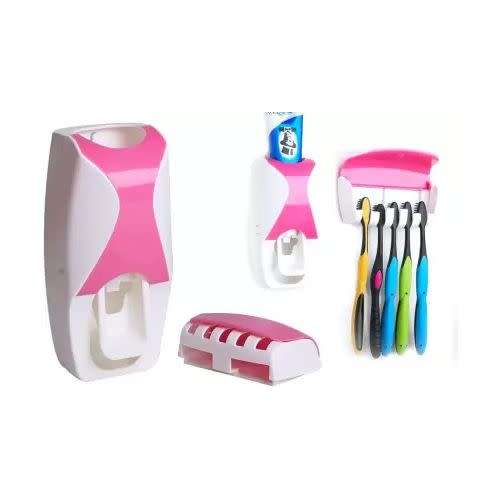 Toothpaste dispenser and toothbrush holder