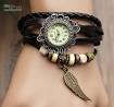 Retro vintage quartz leather watch with angel wing ideal gift in white, blue, brown and red