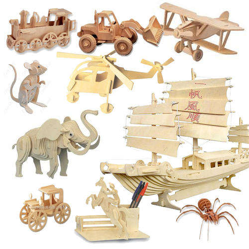Set of 2 3D educational and fun wooden puzzles