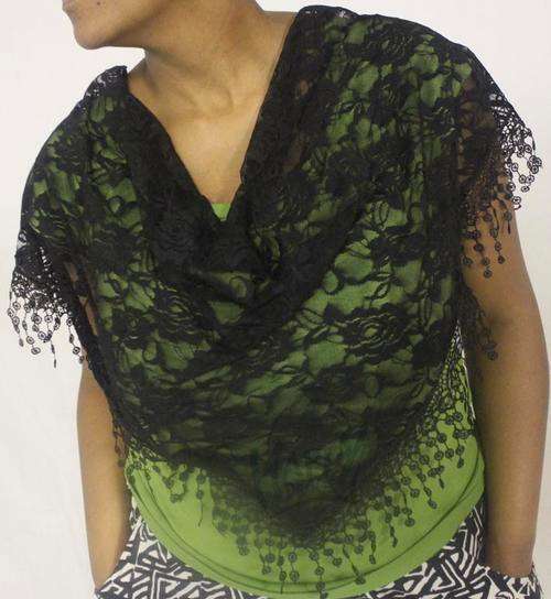 black polyester lace triangle design scarf