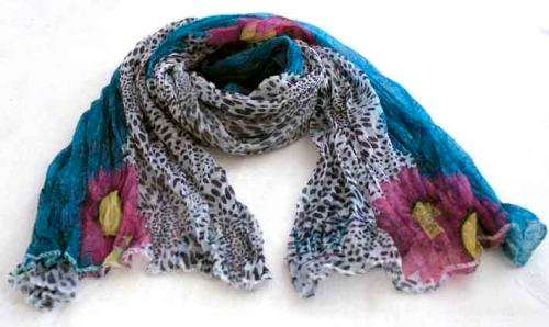Animal and floral print black and turqoise design scarf