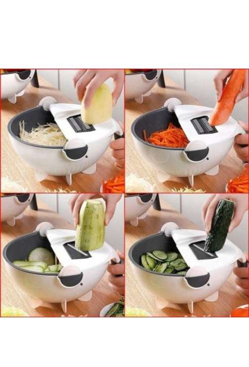 Multifunctional veg cutter wet basket