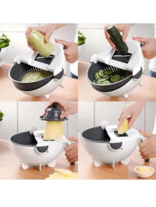Multifunctional veg cutter wet basket