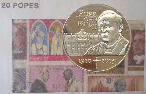 Pope Coin plus 20 Pope Stamps