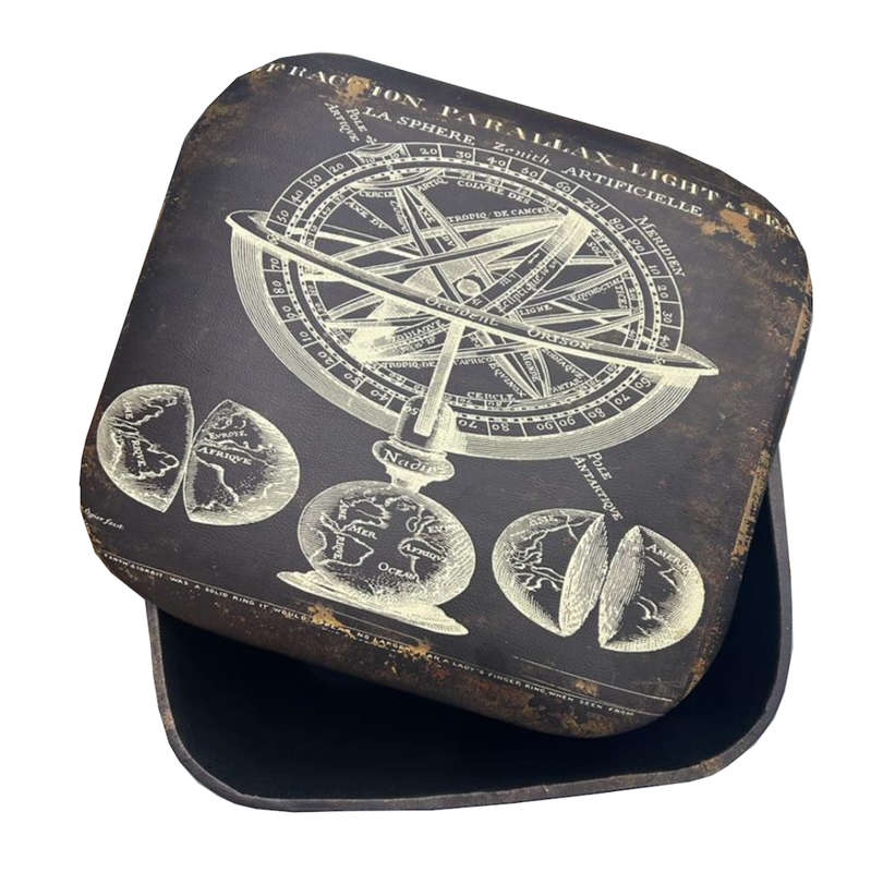 Vintage Ottoman Storage Stool - Nautical Design - H 44cm
