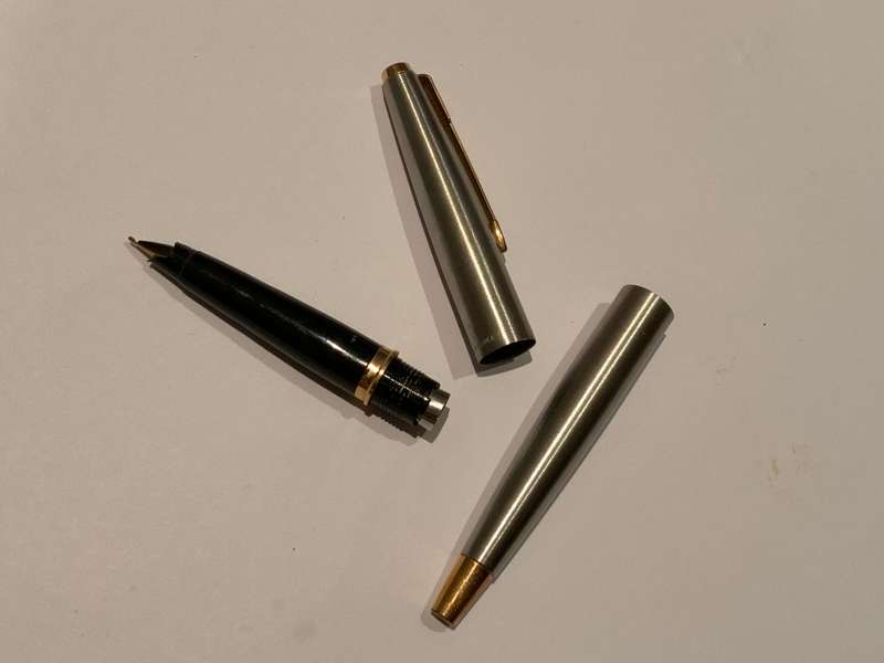 Parker 45 Flighter Fountain Pen - Steel with Gold Trim and Tassie - Made in France