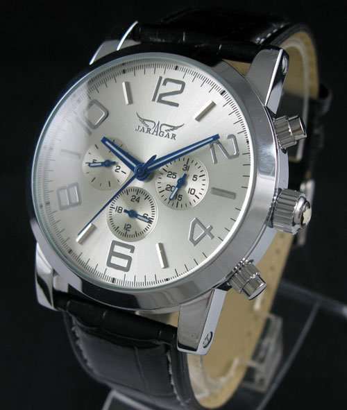 Jaragar Swiss Automatic Mechanical 6 Hands Leather Mens Watch