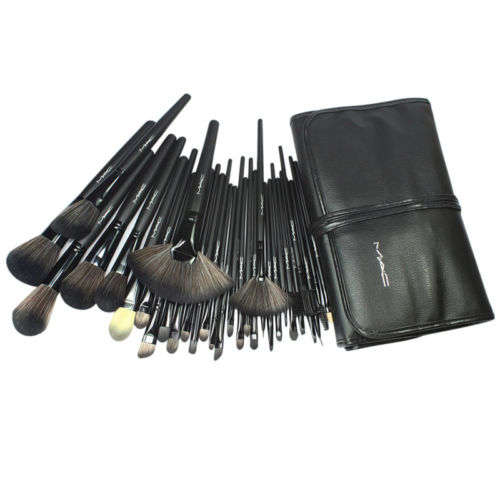 MAC 32 PCS Professional Makeup Eyebrow Shadow Cosmetic Brush Set Kit Pouch case