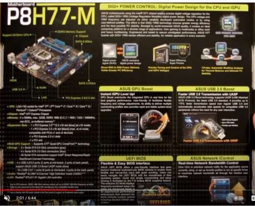 Asus P8H77-M Motherboard Socket 1155. Supports Intel 2nd/3rd Gen CPU`s