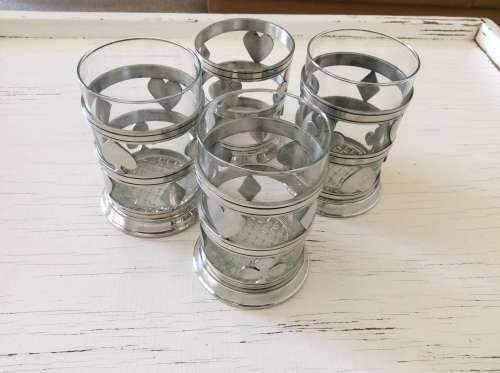 Poker / bridge drinking glasses with Schohaus pewter holders