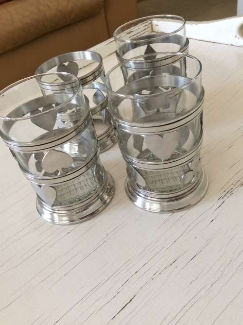 Poker / bridge drinking glasses with Schohaus pewter holders