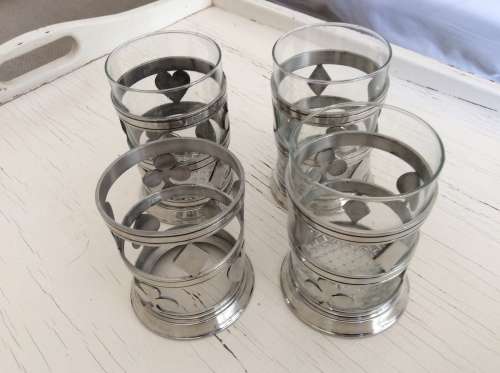 Poker / bridge drinking glasses with Schohaus pewter holders