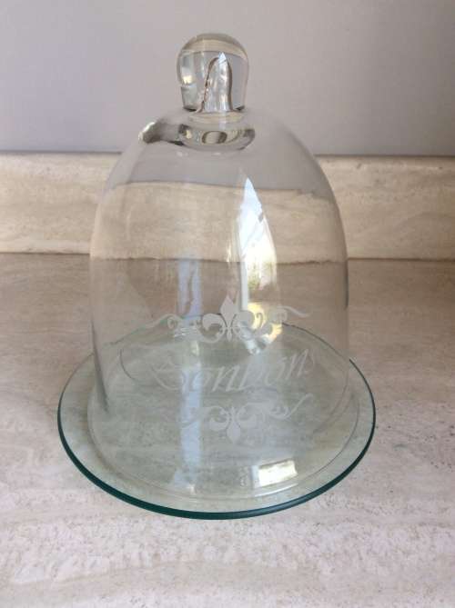 Small Cake Dome & Glass Plate - beautifully etched