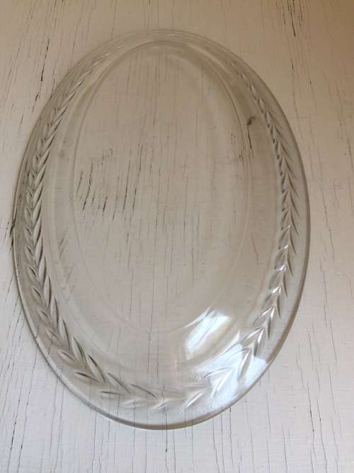 Vintage Oval & Ornate Glass Serving Platter - French