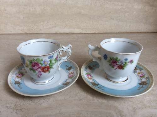 Vintage Demitasse Porcelain Cups & Saucers  - set of 2
