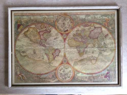 Vintage framed print of Historical World Map:  'Orbis Terrae Compendiosa Descri'
