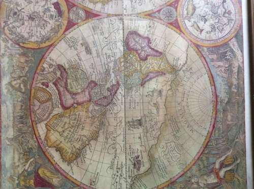 Vintage framed print of Historical World Map:  'Orbis Terrae Compendiosa Descri'
