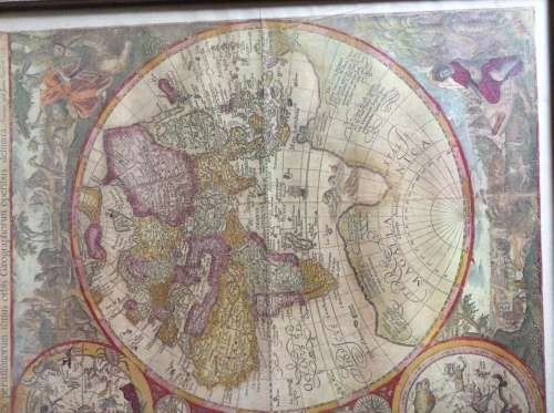 Vintage framed print of Historical World Map:  'Orbis Terrae Compendiosa Descri'