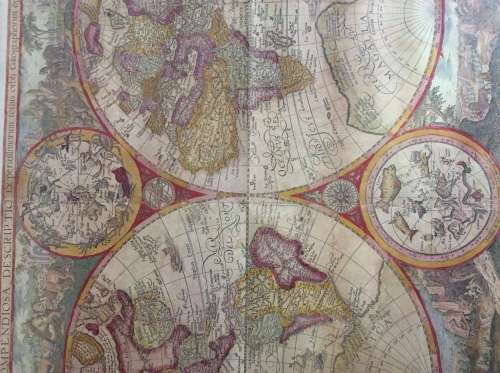 Vintage framed print of Historical World Map:  'Orbis Terrae Compendiosa Descri'