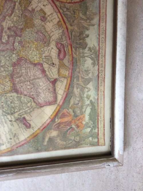 Vintage framed print of Historical World Map:  'Orbis Terrae Compendiosa Descri'