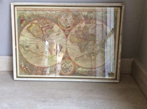 Vintage framed print of Historical World Map:  'Orbis Terrae Compendiosa Descri'