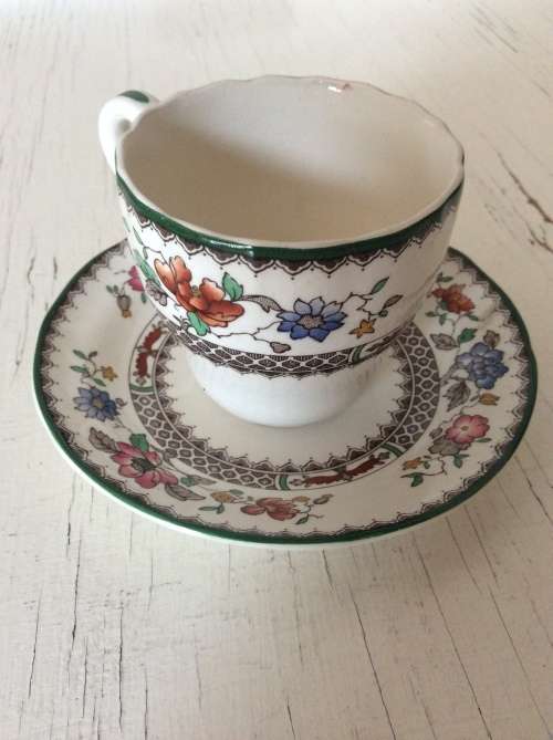 Copeland Spode Late Mark Chinese Rose Demitasse Cup and Saucer Set