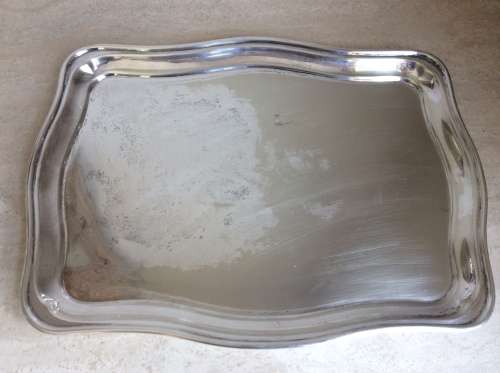 Quality Heavy Metal Scalloped Rectangular Silver Plate Serving Tray