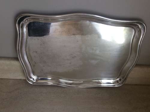 Quality Heavy Metal Scalloped Rectangular Silver Plate Serving Tray