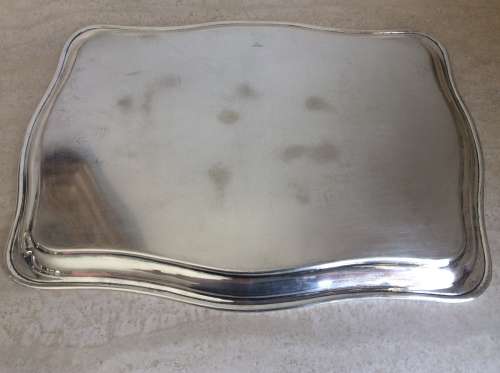 Quality Heavy Metal Scalloped Rectangular Silver Plate Serving Tray