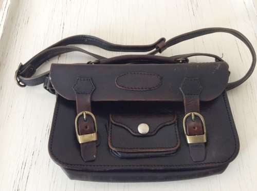Black Leather Newsboy Man Bag - unique & not too big