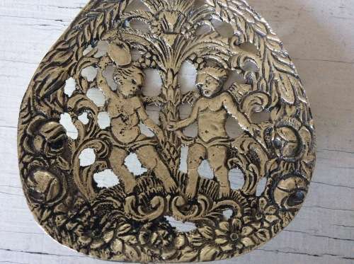 Antique Vintage Salad Servers Serving  Spoon & Fork  Italy Ornate Angel Cherub Italy
