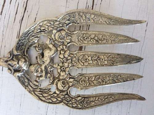 Antique Vintage Serving Fork Very Ornate Cherub Italy