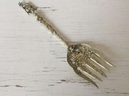 Antique Vintage Serving Fork Very Ornate Cherub Italy