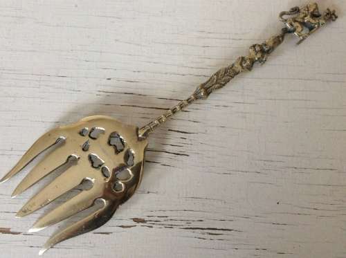 Antique Vintage Serving Fork Very Ornate Cherub Italy