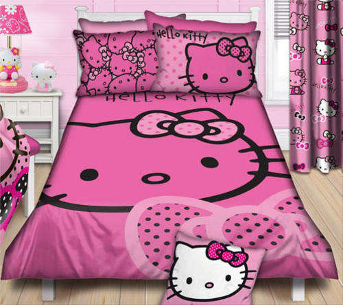 Hello Kitty - 4 Piece Single Duvet Cover Set + Curtains + Scatter Cushion -Original Qualit
