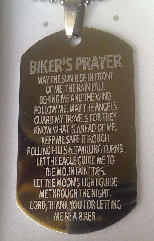**BIKERS PRAYER**ARMY STYLE DOG TAG**ONLY 4 ON AUCTION**READ AD BEFORE BIDDING**