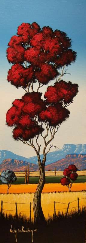Red Tree.Original Painting by Nicky van Rensburg.900x300mm!!!
