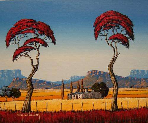2 Trees.Original Painting by Nicky van Rensburg.550x450mm.