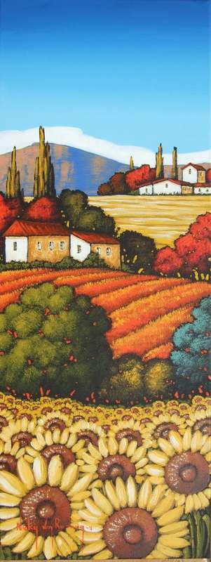 SUNFLOWERS.ORIGINAL PAINTING BY NICKY VAN RENSBURG.900X300MM