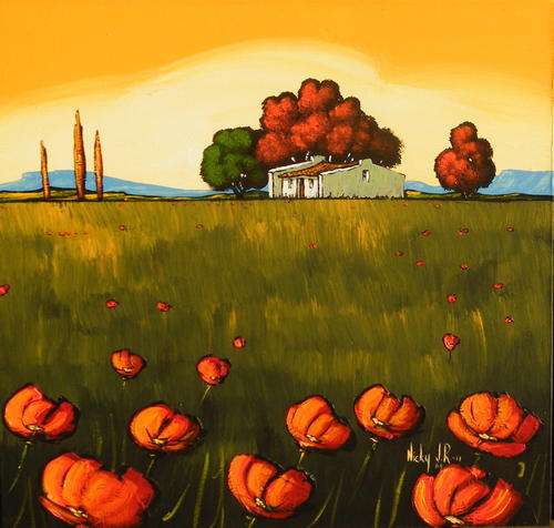 Original paintings by Nicky van Rensburg - Landscapes - Poppies - Set of Two - 600 x 600
