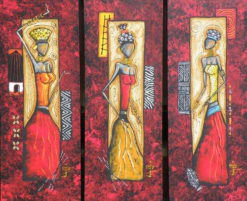 Original paintings by Nicky van Rensburg - Set of 3 - African Ladies - 800 x 300