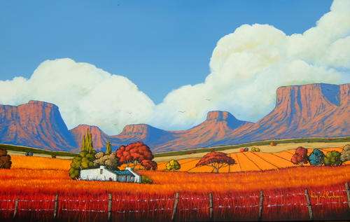 Cloudy Mountains.Original Painting by Nicky van Rensburg.1200x760.Big Painting.