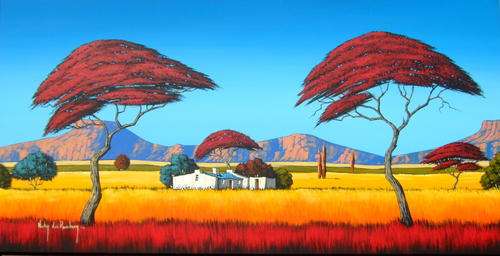 Red Trees.Original Painting by Nicky van Rensburg.Big Painting 1200x600.