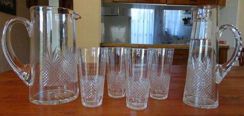 EDWARDIAN CUT GLASS 6 PCE JUICE SET