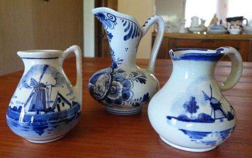 **THREE** LOVELY SMALL DELFT EWERS/VASES/JUGS