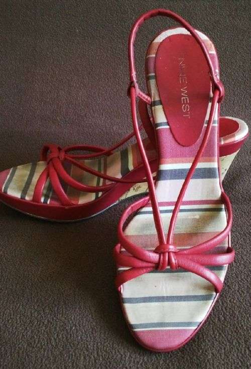 Red Strappy Sandles with Cork Wedges by Nine West Size 4